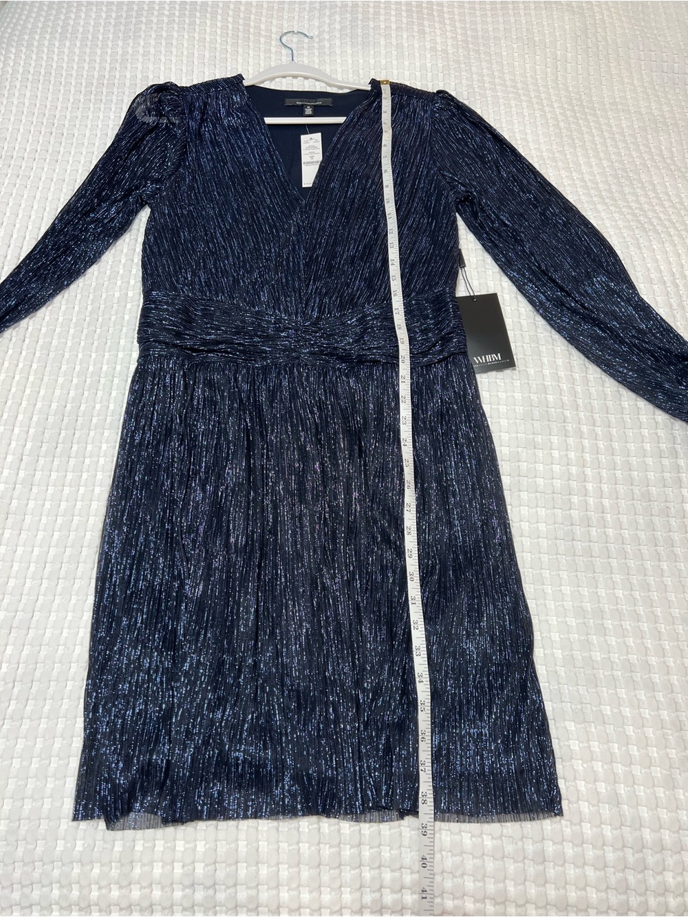 WHBM Shimmery Navy Blue Long Sleeve Dress - Picture 11 of 11